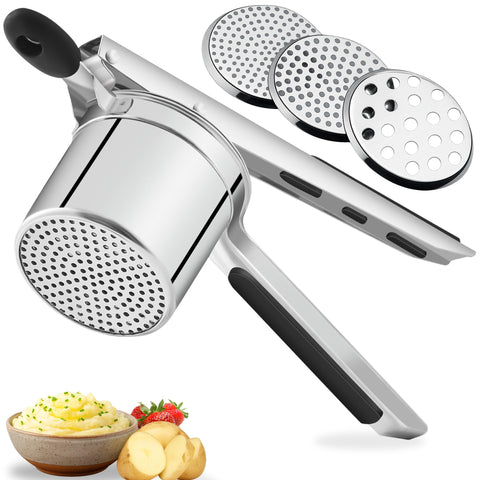 K-PamirZone potato ricer front view shows premium stainless steel handle for comfortable use.