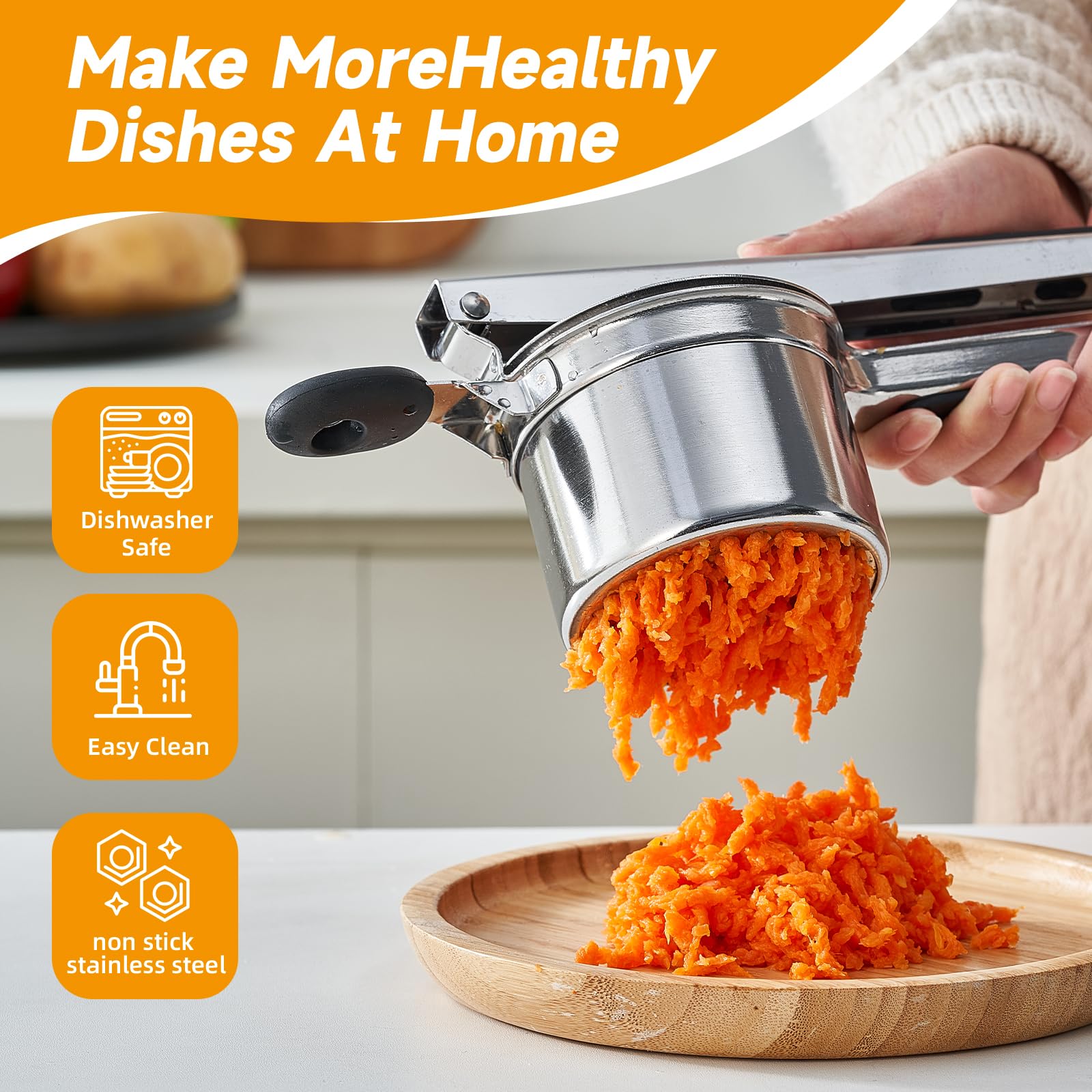 K-PamirZone potato ricer ergonomic grip ensures secure hold during mashing.