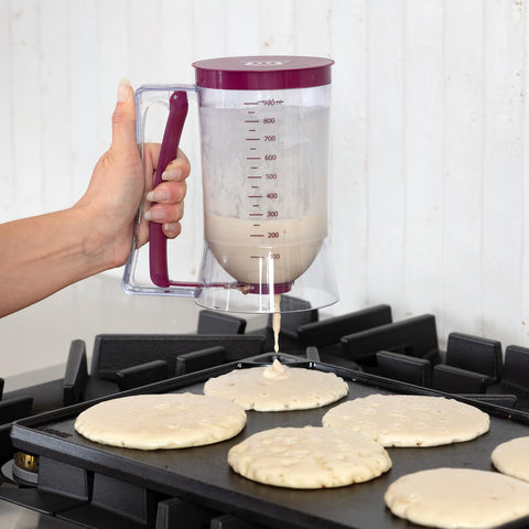 Wide mouth of the KPKitchen purple batter dispenser for thick mixes
