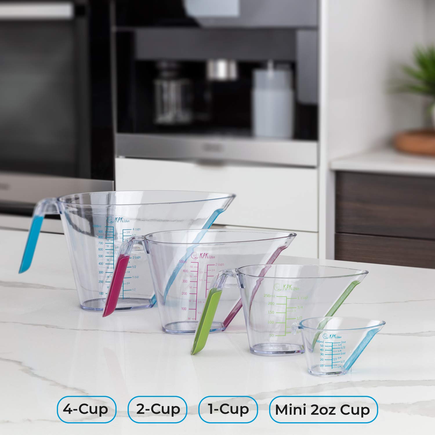 KPKitchen cups nested in a compact stack for tidy storage.