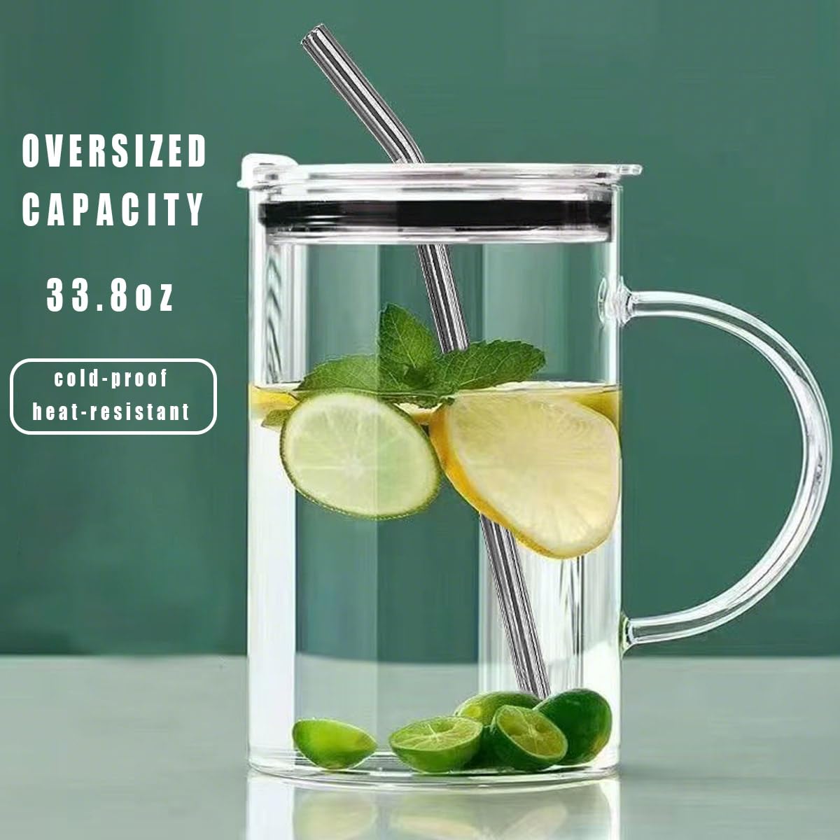 KPMPTVR clear mug with lid and straw; spill prevention for home or office use.