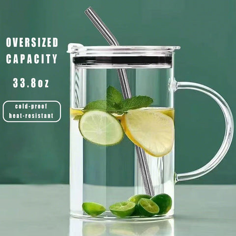 KPMPTVR clear mug with lid and straw; spill prevention for home or office use.