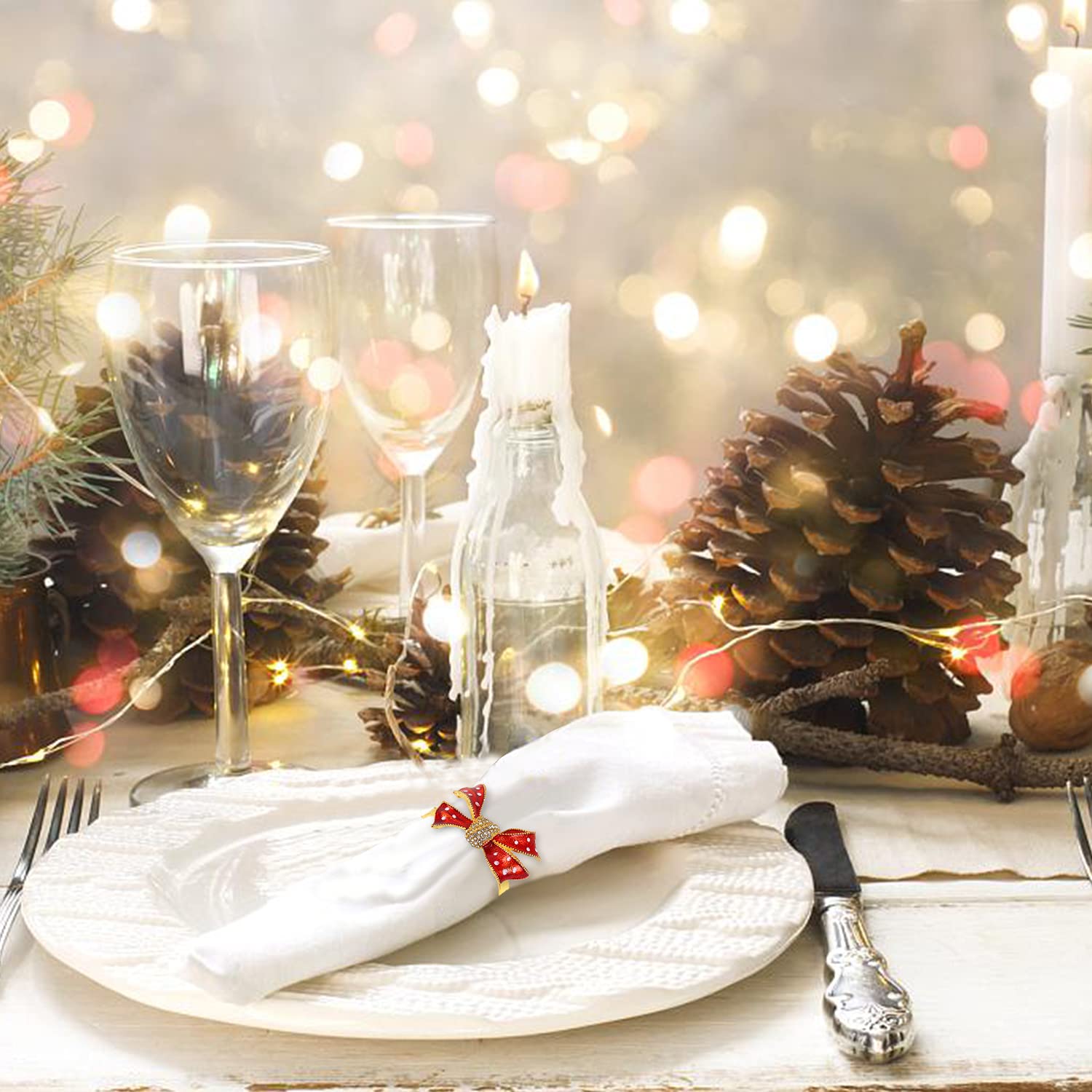 KPOSIYA Christmas crutch napkin ring adds sparkle to table decor.