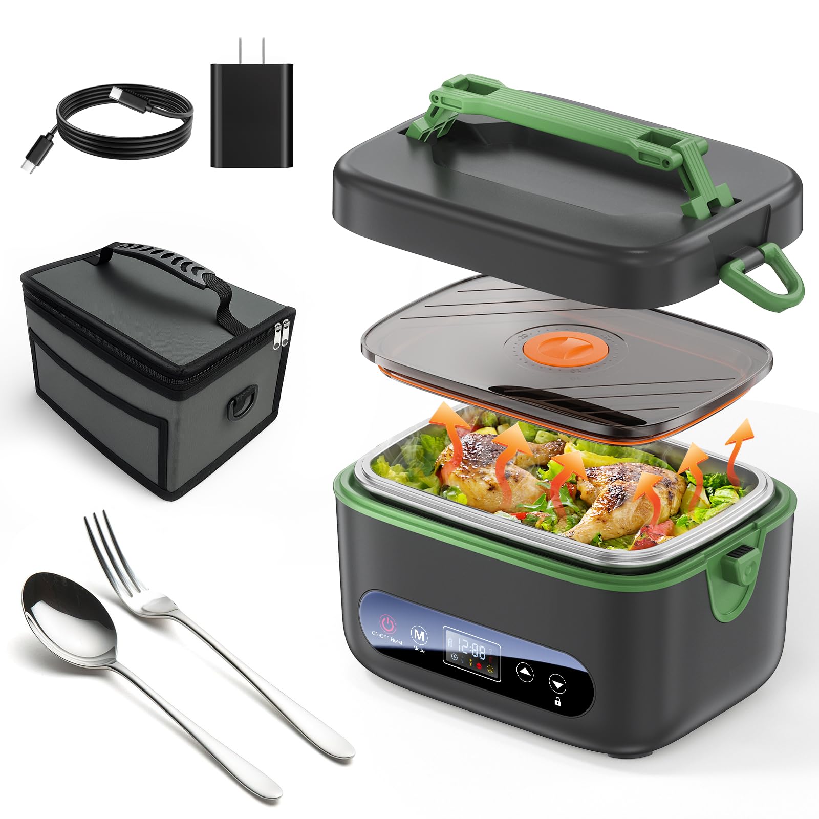 KPPTYUNM cordless lunch box with hero view for on-the-go hot meals