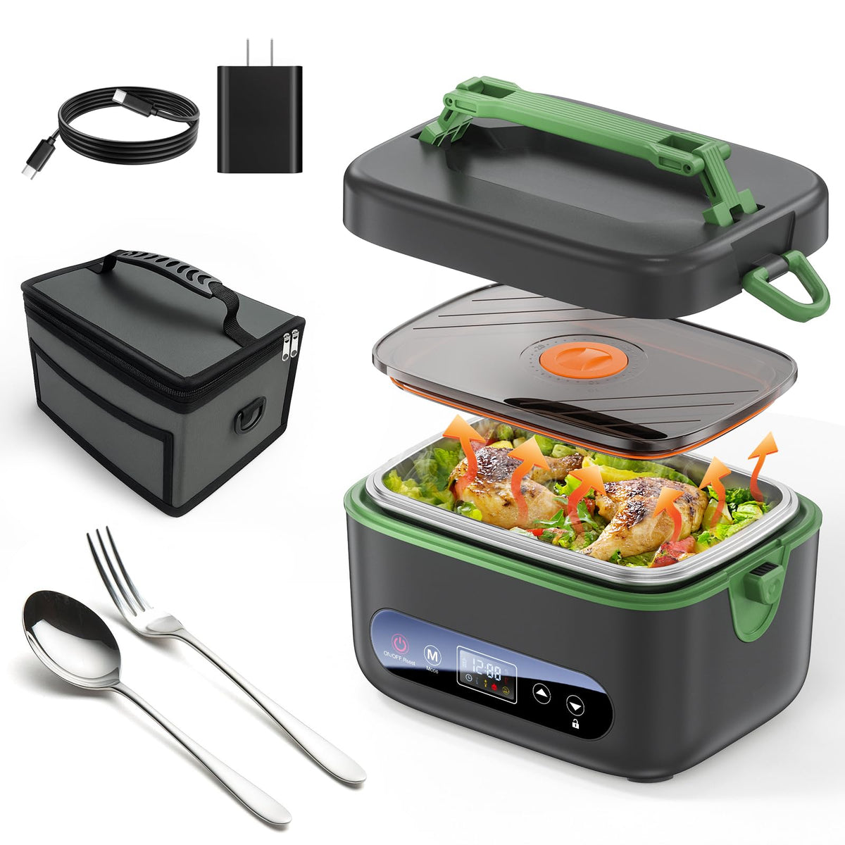 KPPTYUNM cordless lunch box with hero view for on-the-go hot meals