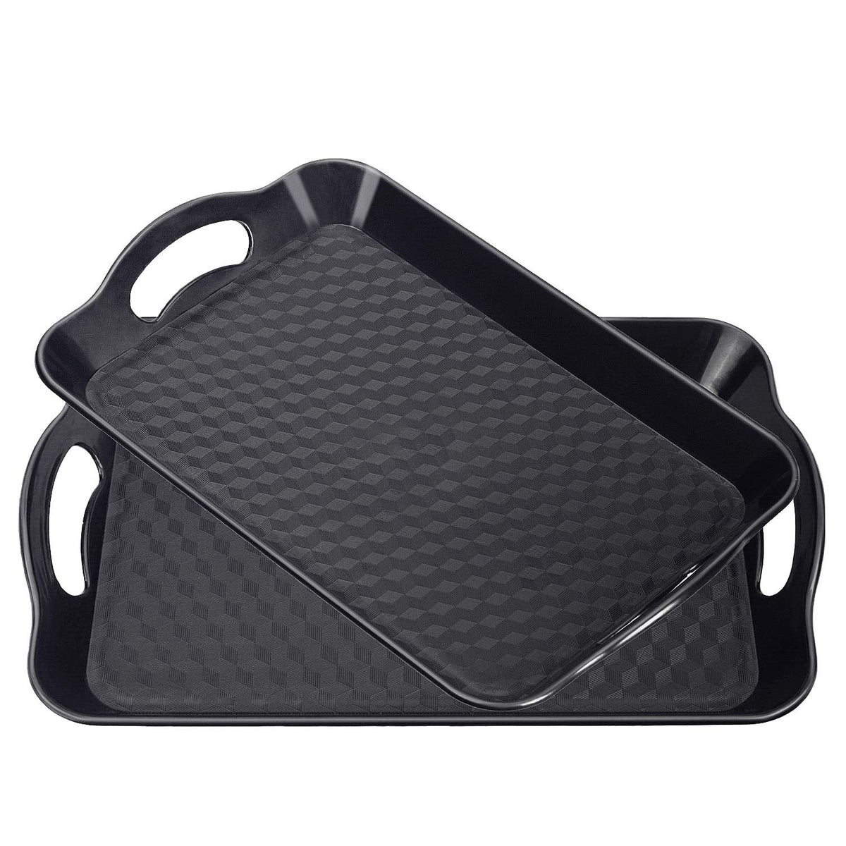 KPROE plastic tray with rectangular shape and bent handles for easy lifting, ideal for serving