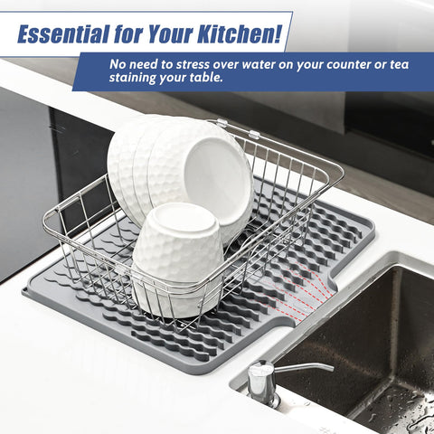 KR KITCHENRAKU silicone mat with drain lip channels water away from counters.