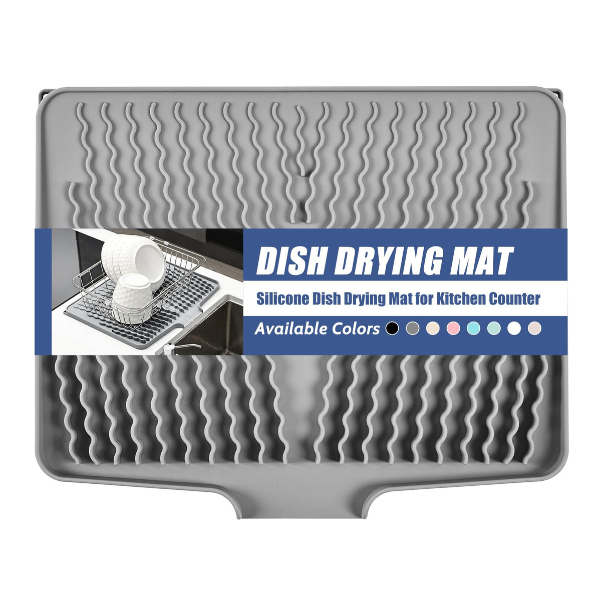 KR KITCHENRAKU silicone dish drying mat in grey for quick air-drying and counter protection.