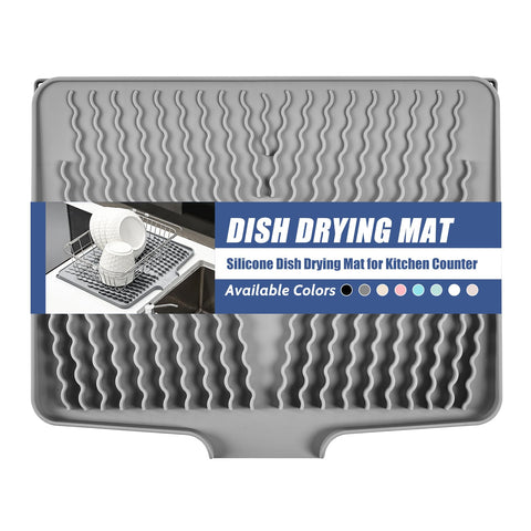 KR KITCHENRAKU silicone dish drying mat in grey for quick air-drying and counter protection.