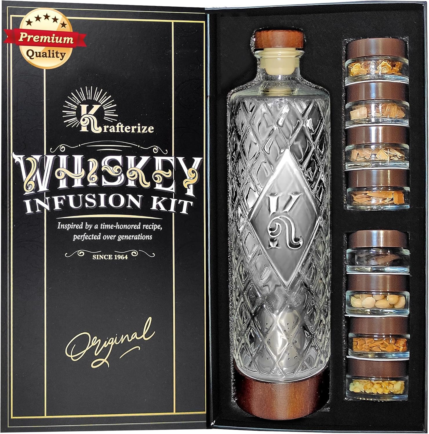 Krafterize DIY Whiskey Infusion Kit bottle focus for customizable bourbon flavors