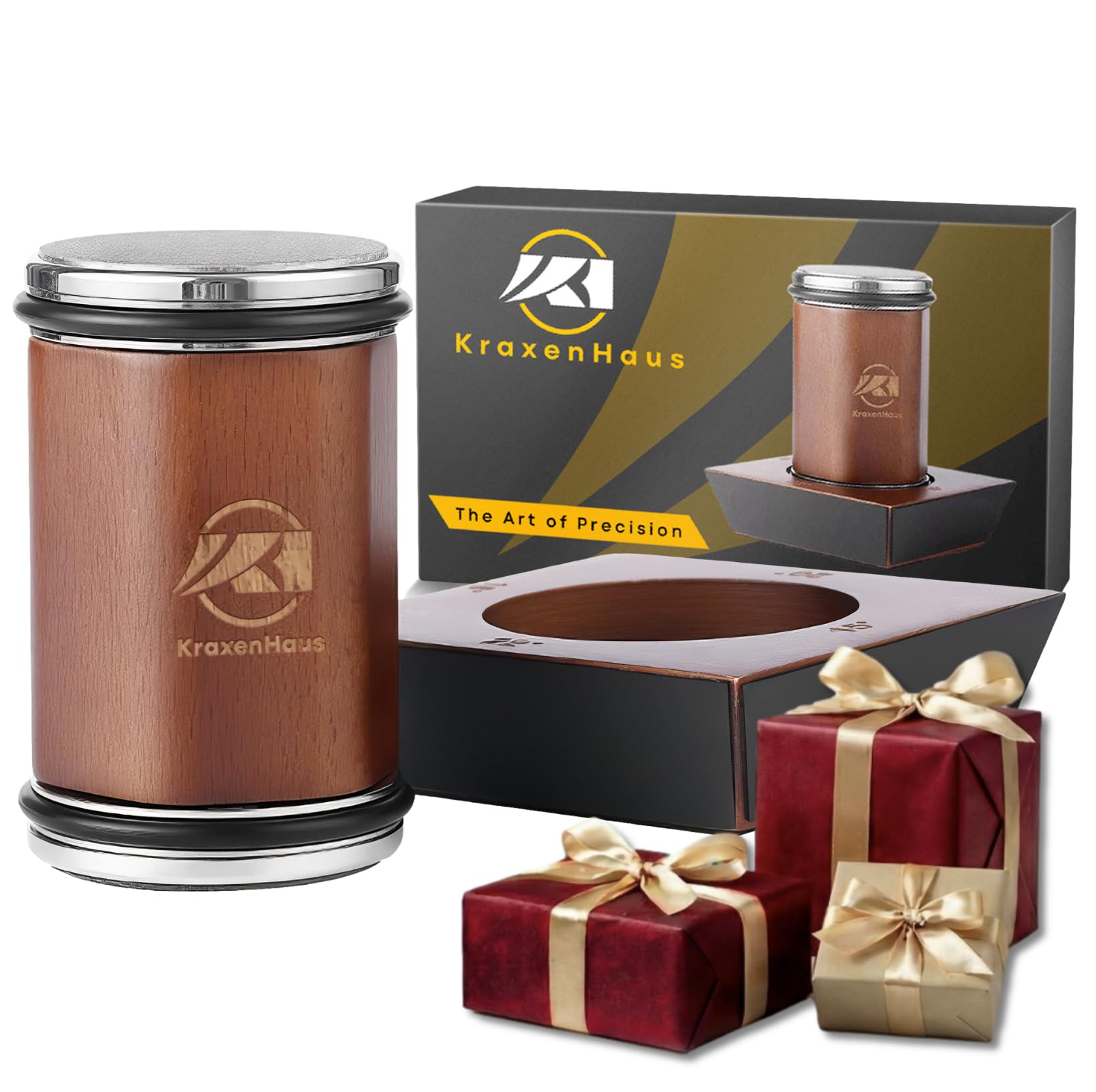 KraxenHaus Tumbler with magnetic base stabilizes blades during sharpening.