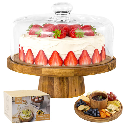 Krbnk Acacia wood cake stand base with natural grain for elegant dessert display.