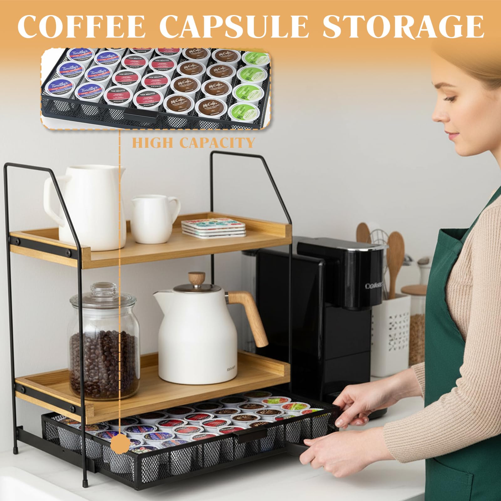 Krbnk Coffee Bar Organizer showcases modern rustic design in a kitchen or office