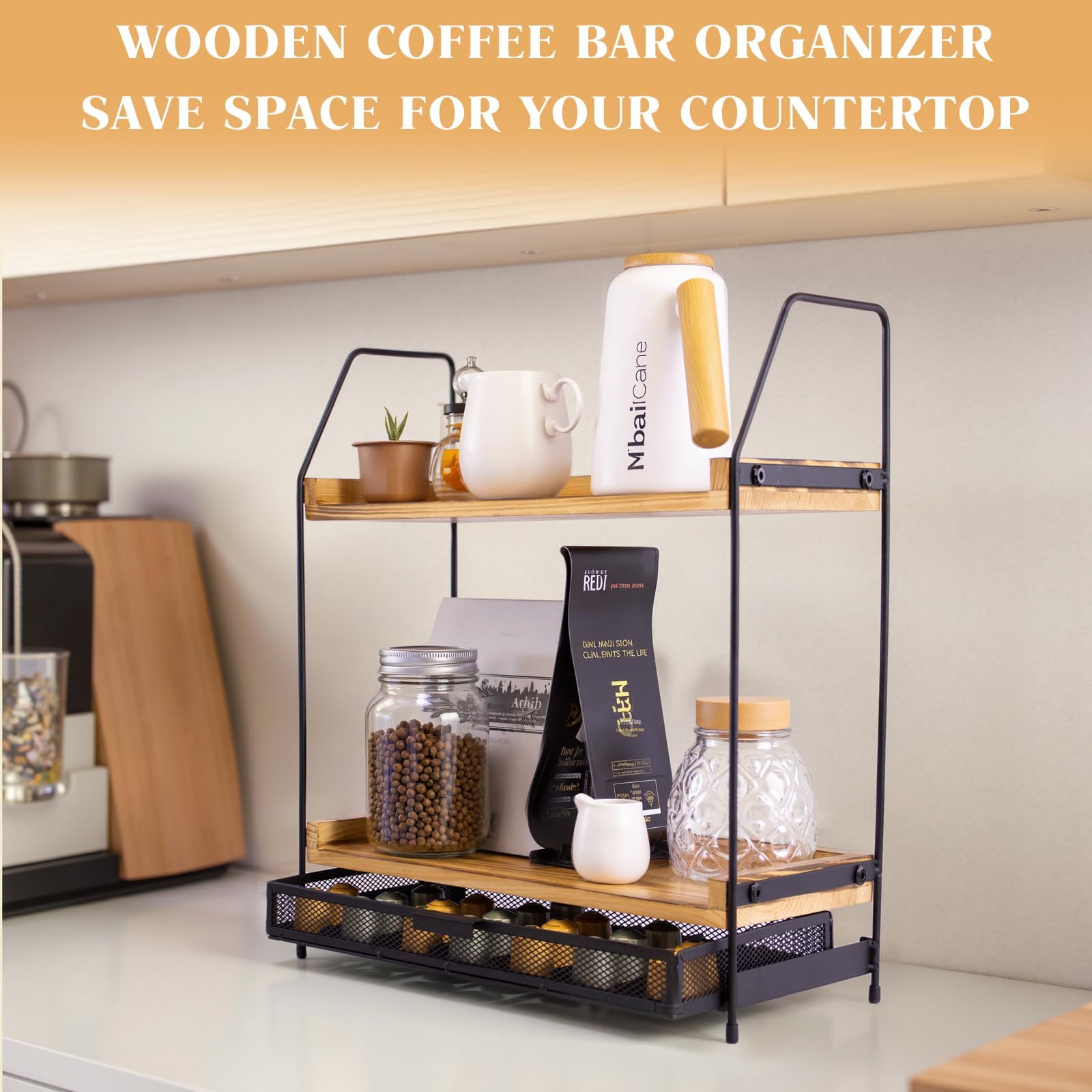 Krbnk two-tier shelf supports quick tool-free setup on any counter
