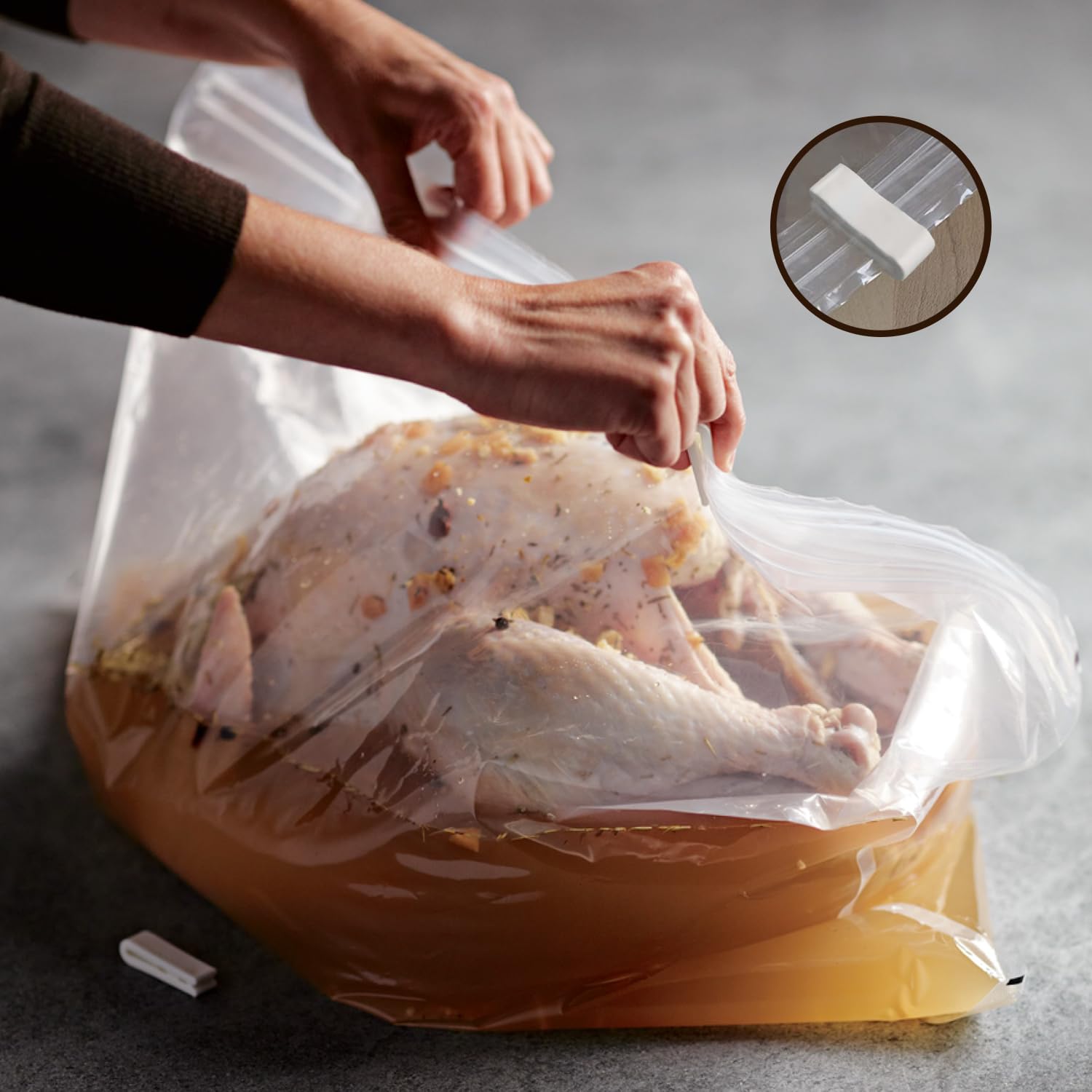 Kreapa pleated-bottom brine bag stands upright for easy loading.