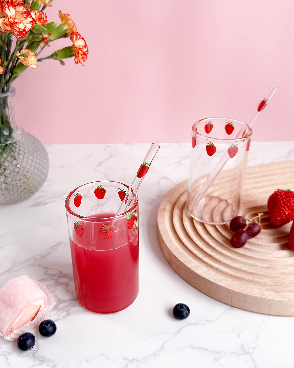 Kreapa strawberry pattern glass bottle adds playful charm