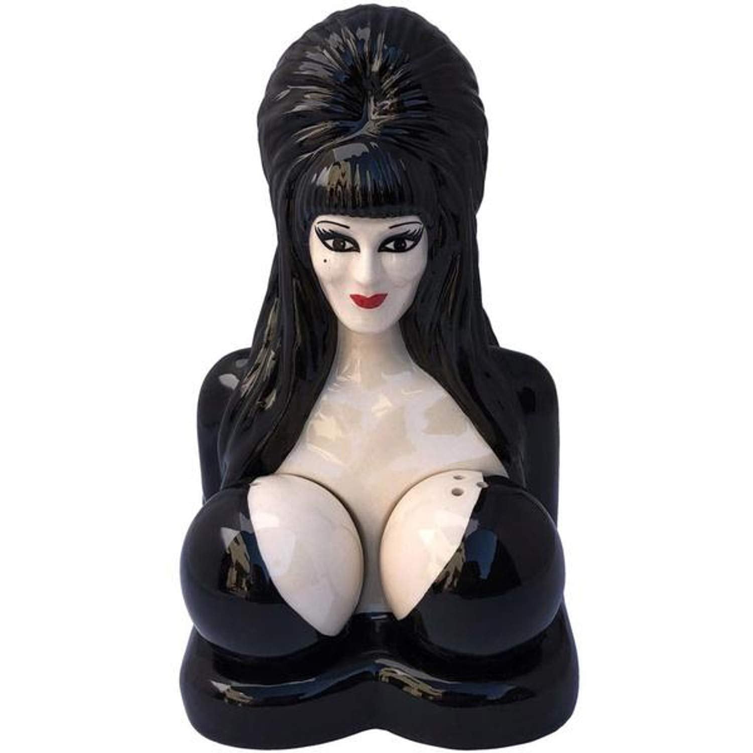 Kreepsville 666 Elvira salt and pepper shaker set decorates the table with iconic horror flair.