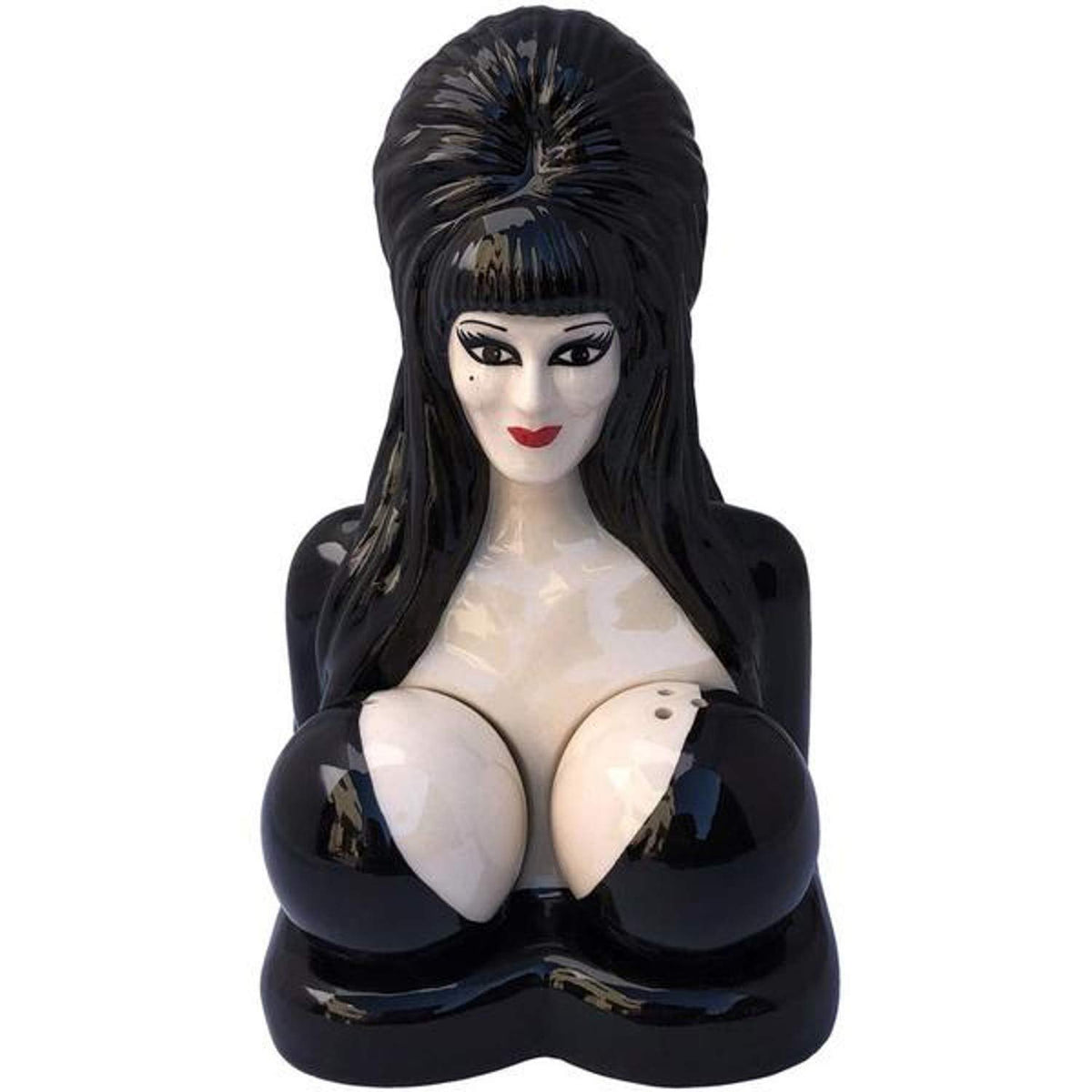 Kreepsville 666 Elvira salt and pepper shaker set decorates the table with iconic horror flair.