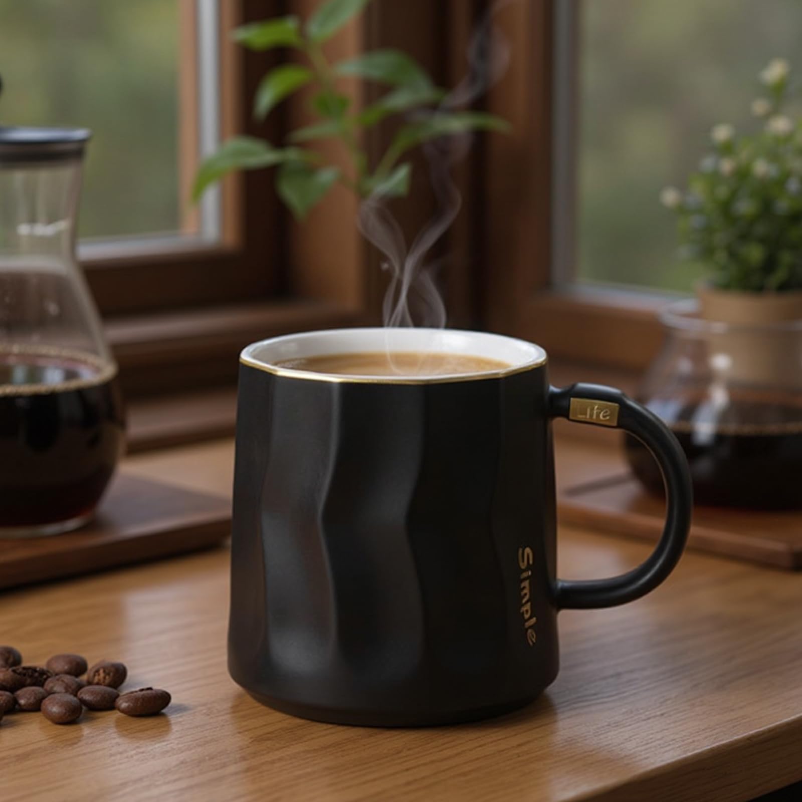 KRGMNHR 13.5oz ceramic teacup offers generous capacity for hot beverages, ideal for extended sips.