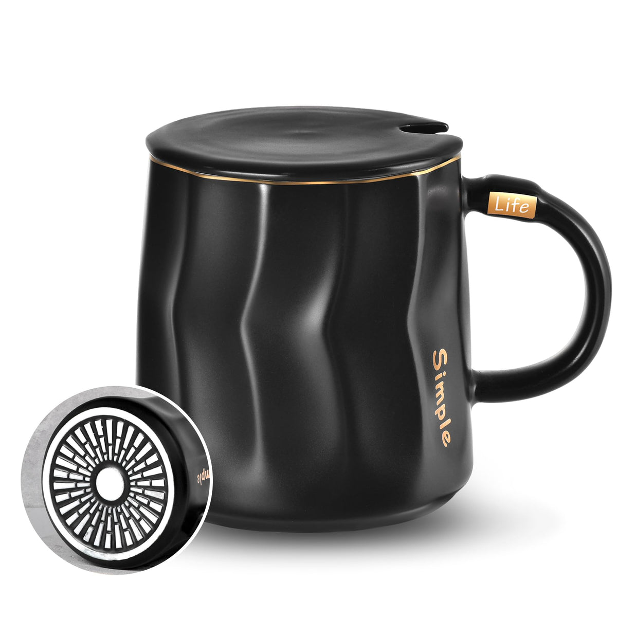 KRGMNHR flat-bottom mug with lid for even heat distribution at home or office.