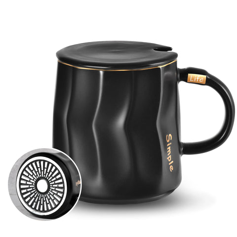 KRGMNHR flat-bottom mug with lid for even heat distribution at home or office.
