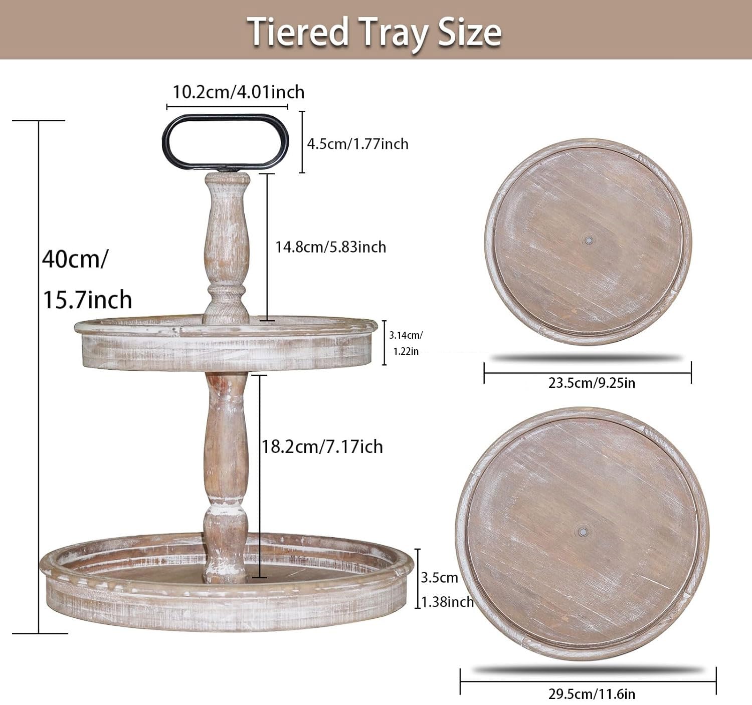Krismax rustic wood bottom tier tray for abundant display possibilities