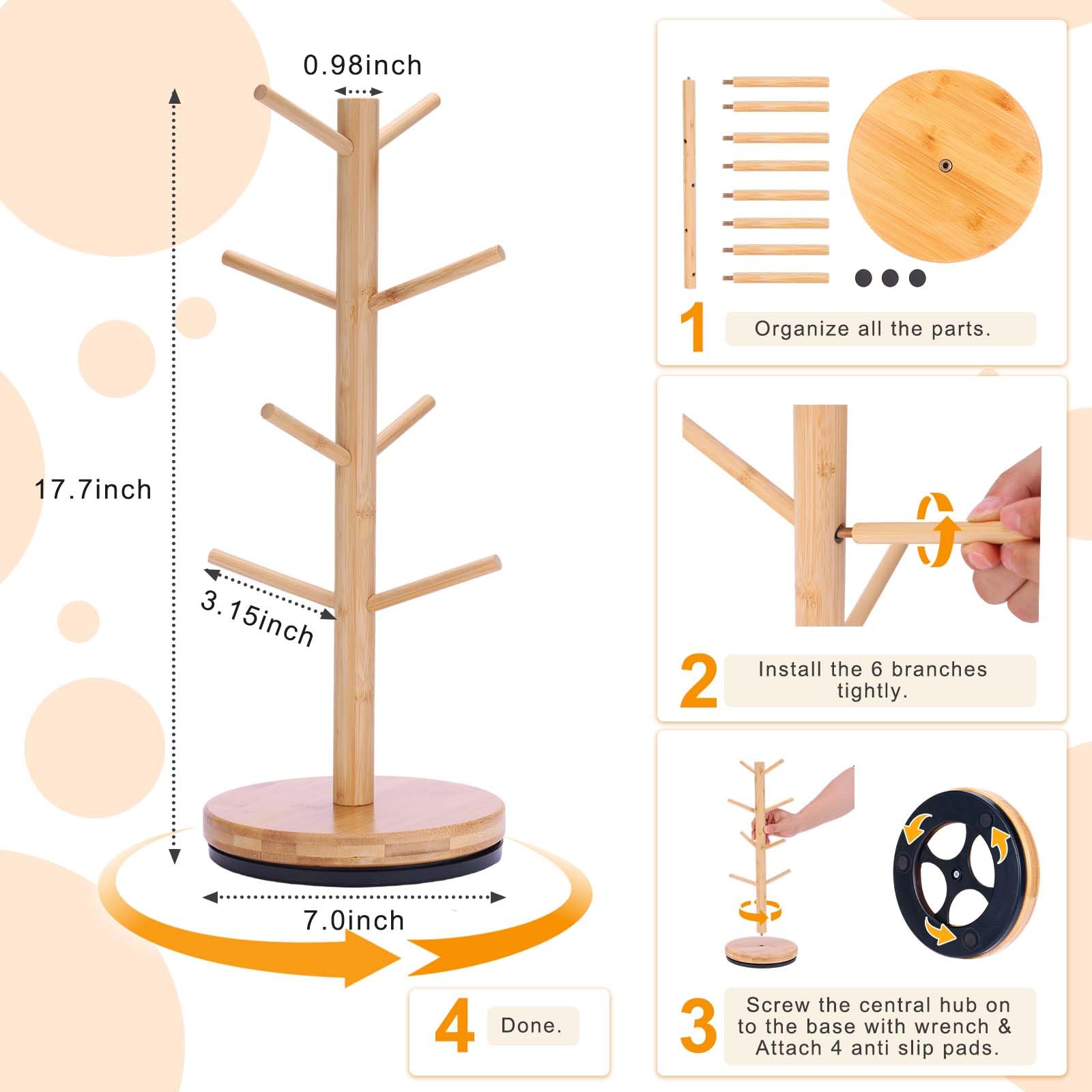 Krispmaild rotating mug tree provides easy access from any angle.