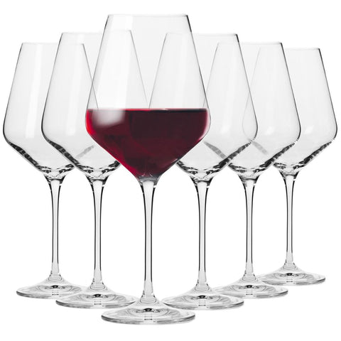 Krosno Avant-Garde Classic Red Wine Glasses set with long stem for elegant serving