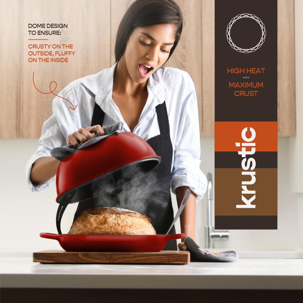 Krustic ergonomic handles provide secure grip when lifting hot pots