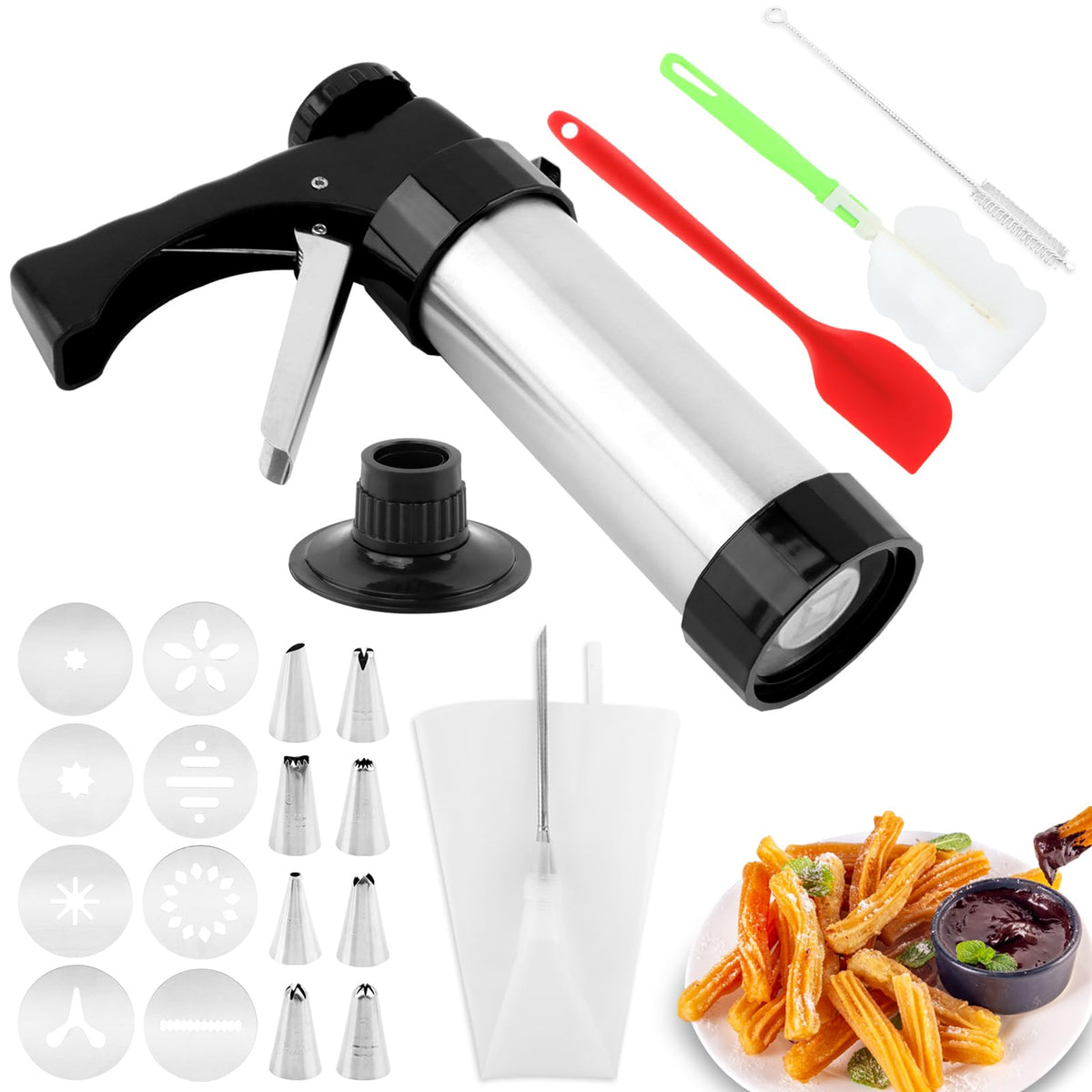 Kryslanix cookie press gun kit with multiple discs for customizable cookies and decorations