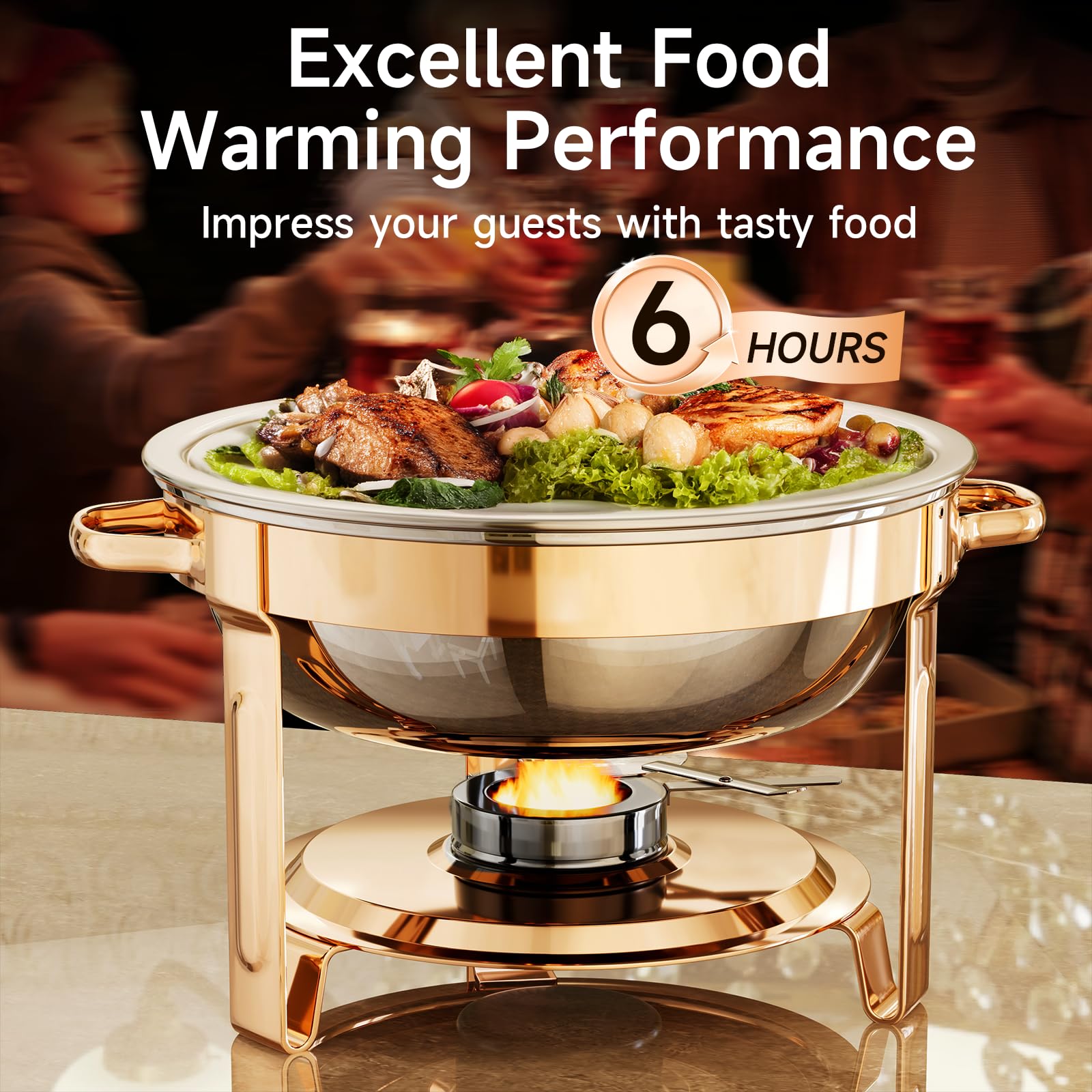 KScocina rose gold chafing dish assembly shows easy, ready-to-use setup.