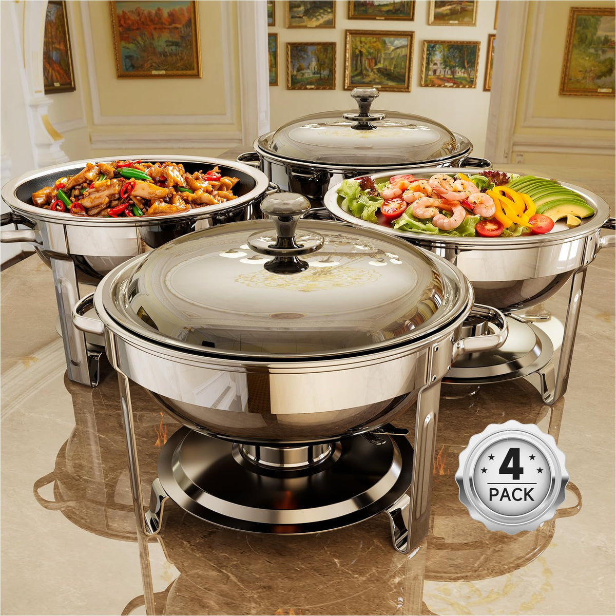 KScocina chafing dish set with lid assembly enables quick, straightforward setup for parties.