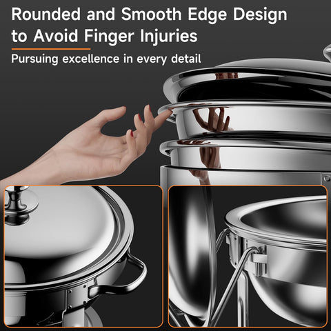 KScocina chafing dish stackable system simplifies post-event storage.
