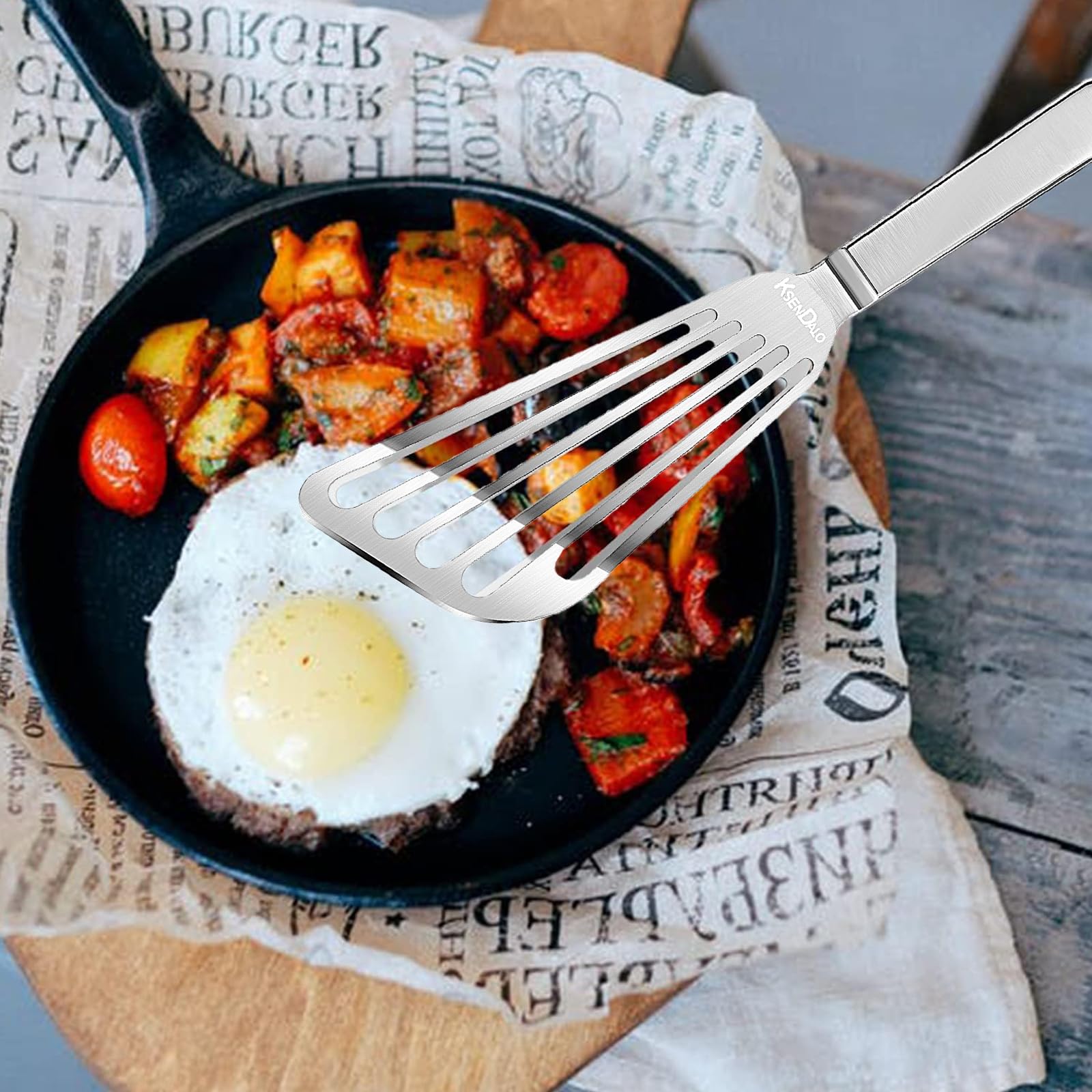 KSENDALO camping spatula angled design ideal for outdoor cooking.