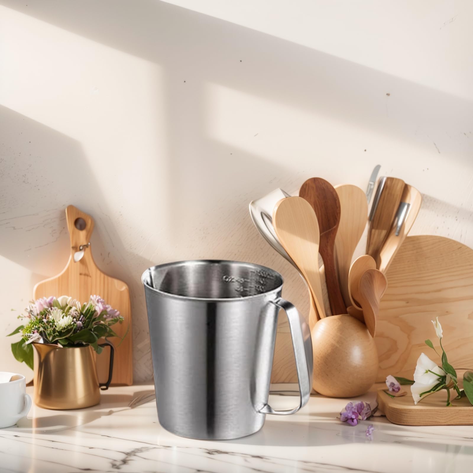 KSENDALO measuring cup pour-spout aids clean, controlled transfers.