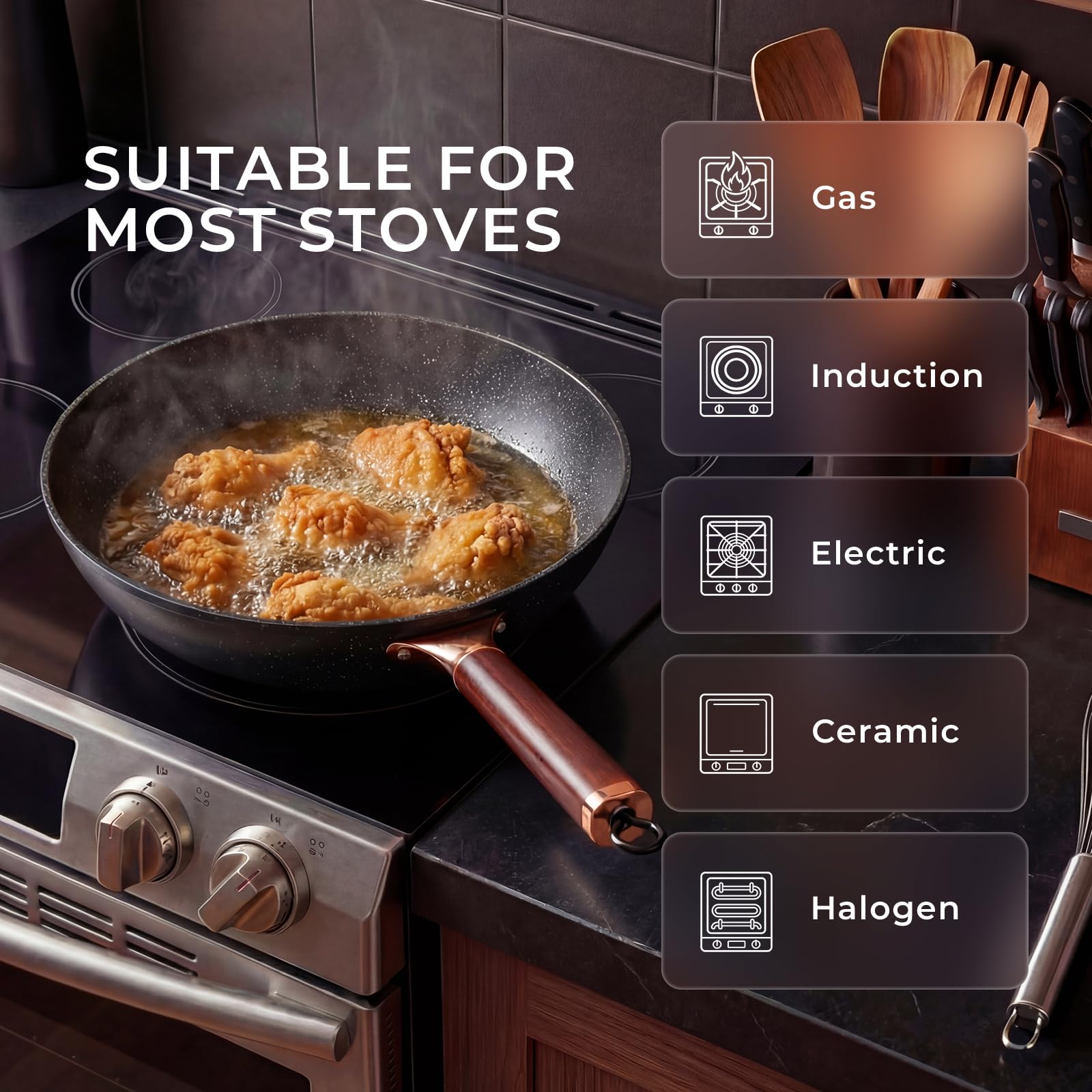 Kseroo glass lid see-through wok, monitor progress without heat loss.