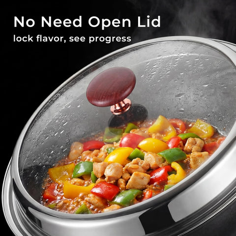 Kseroo induction-compatible flat-bottom wok for even heat on multiple stoves.
