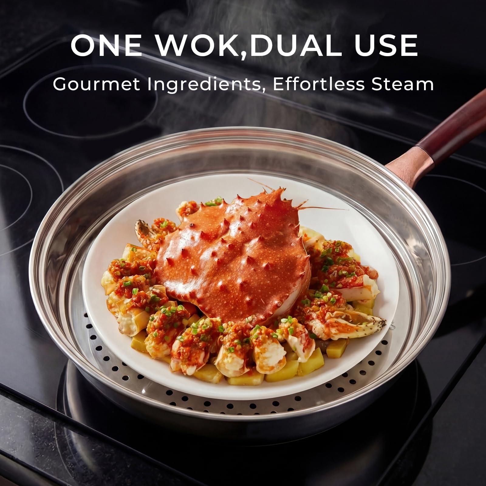 Kseroo steaming rack included adds convenient steaming capability.