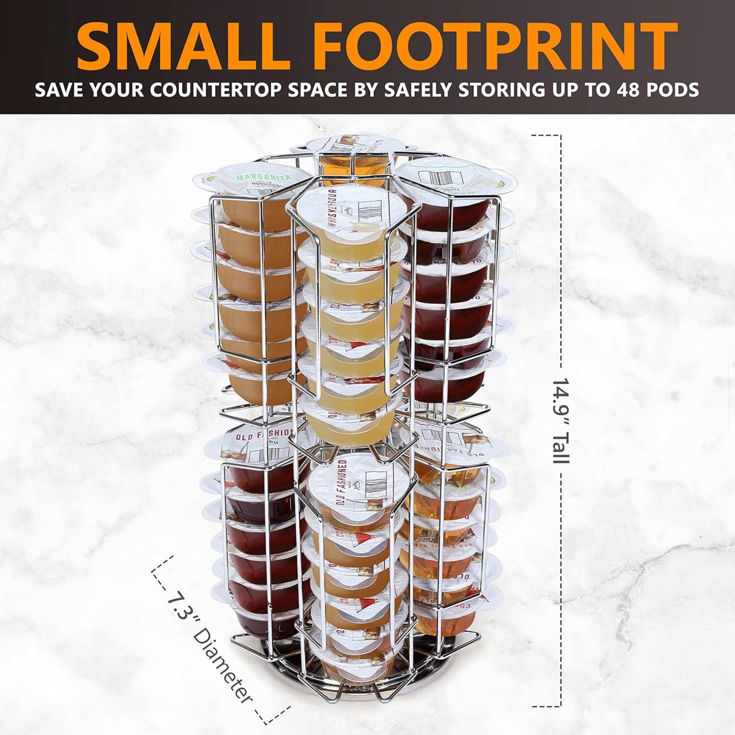 Ksestor chrome storage carousel top view saves countertop space.