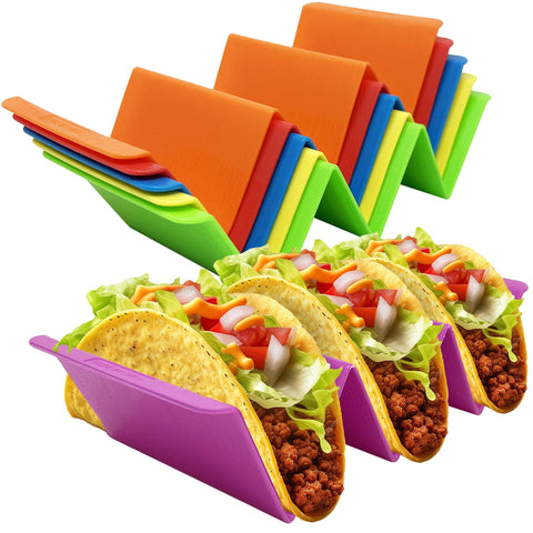 KSEV kitchen taco holder stand in an extra-large 6-pack keeps tacos upright for neat fillings.