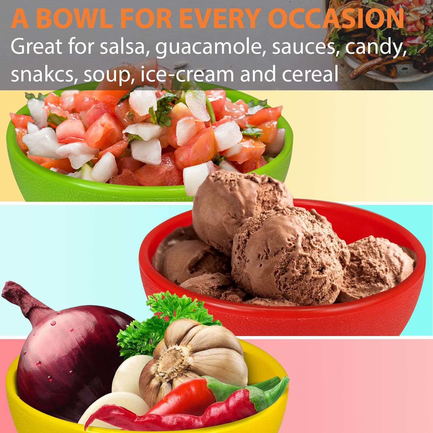 KSEV Salsa Bowls enhance party tables with versatile serving options.