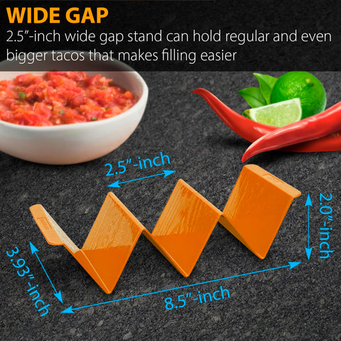 KSEV stackable taco holders save space on kitchen shelves.