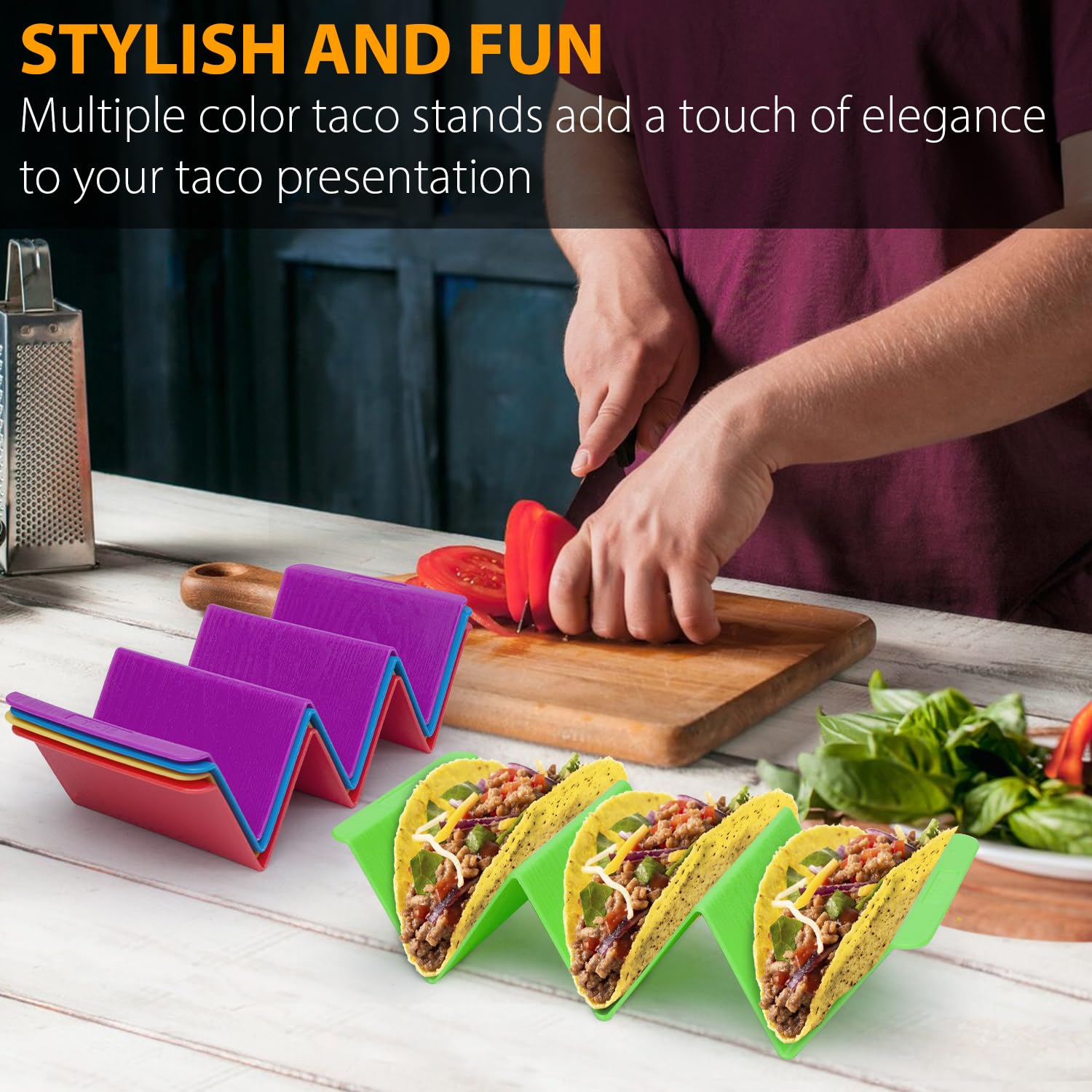 KSEV taco holders colorful set helps differentiate fillings while adding festive style.