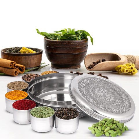KSJONE elegant masala box on kitchen counter for stylish storage