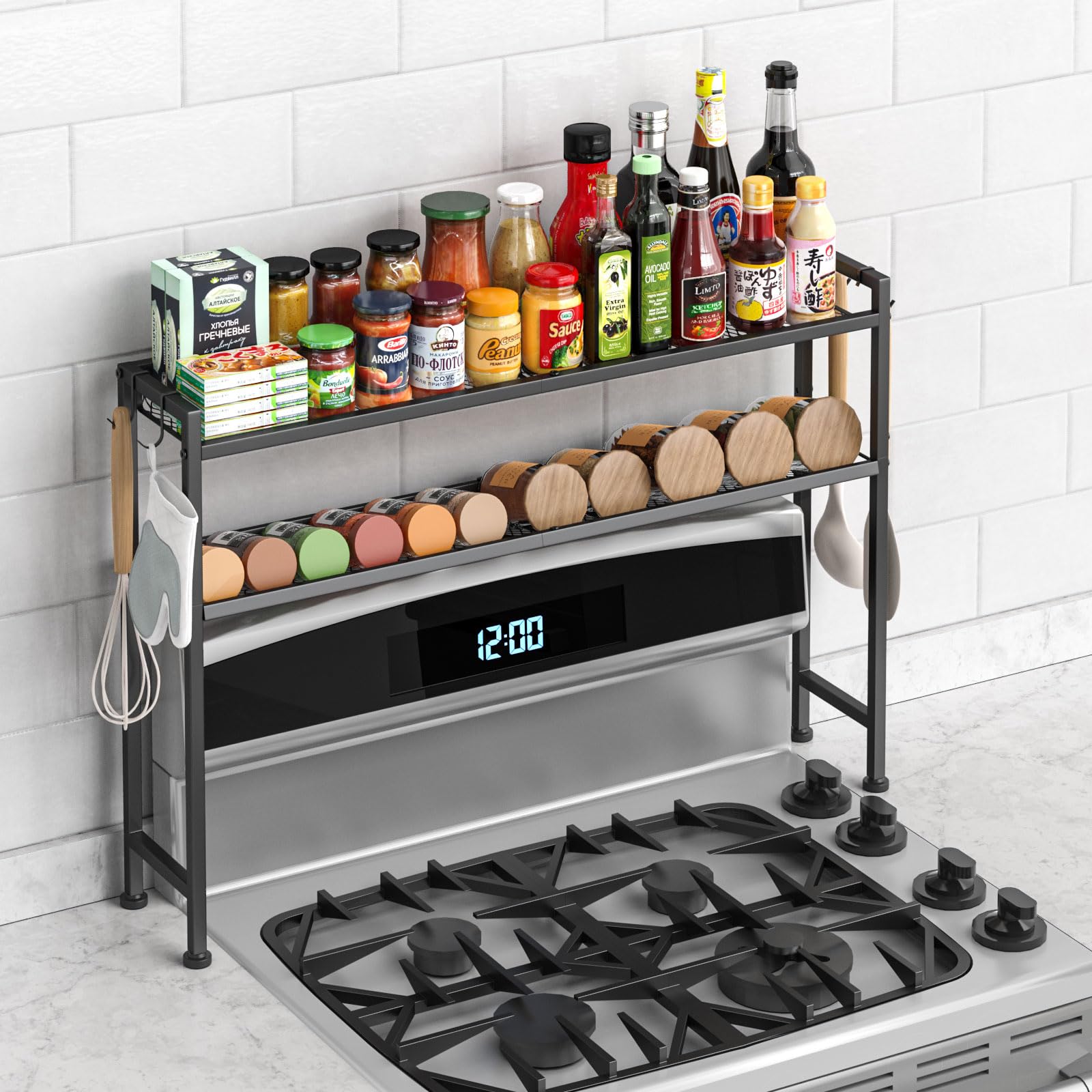 Kssiaz 33-inch stove-top shelf with two tiers for organized spices
