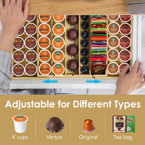 Kssiaz bamboo organizer highlights 45-kcup capacity for a fuller coffee station