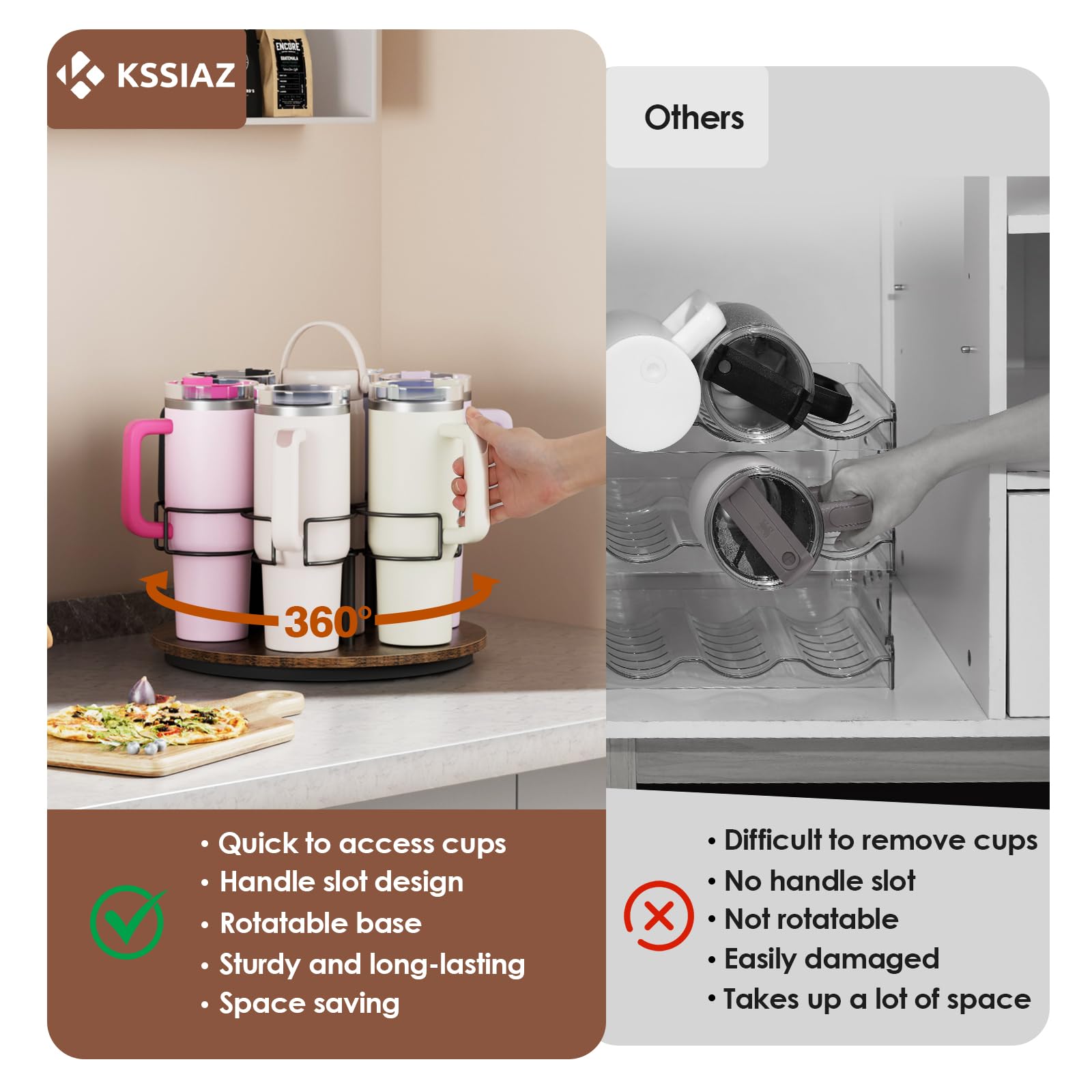 Kssiaz carbon steel cup holder with durable wooden base for stability