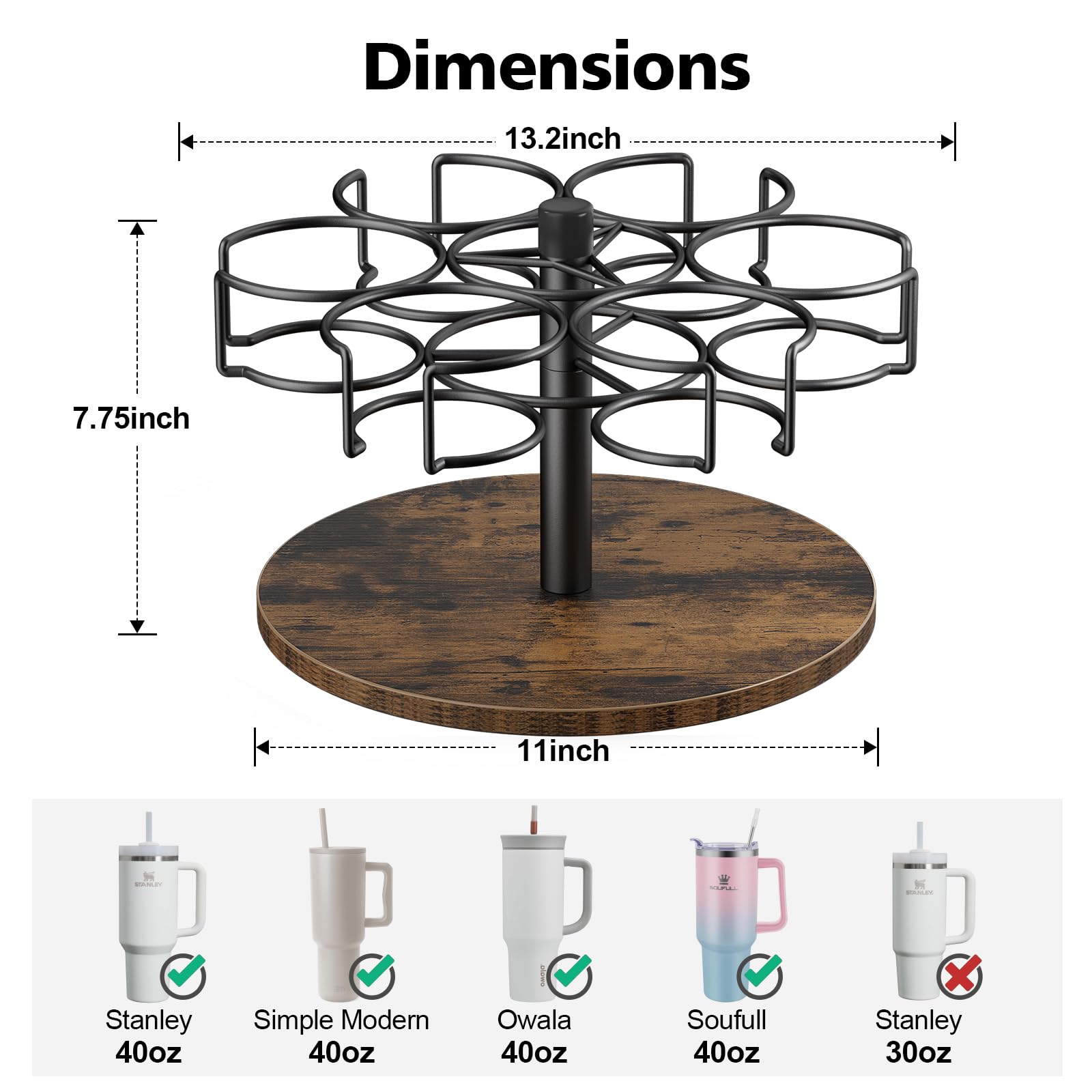 Kssiaz rotating six-slot organizer displays Stanley cups neatly on counter