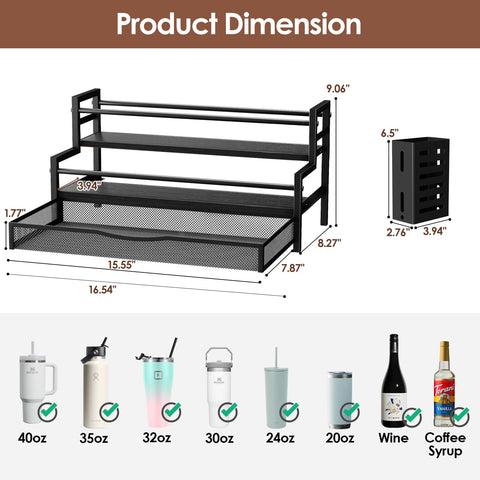 Kssiaz tumbler organizer with pullout basket provides easy access to lids and straws.