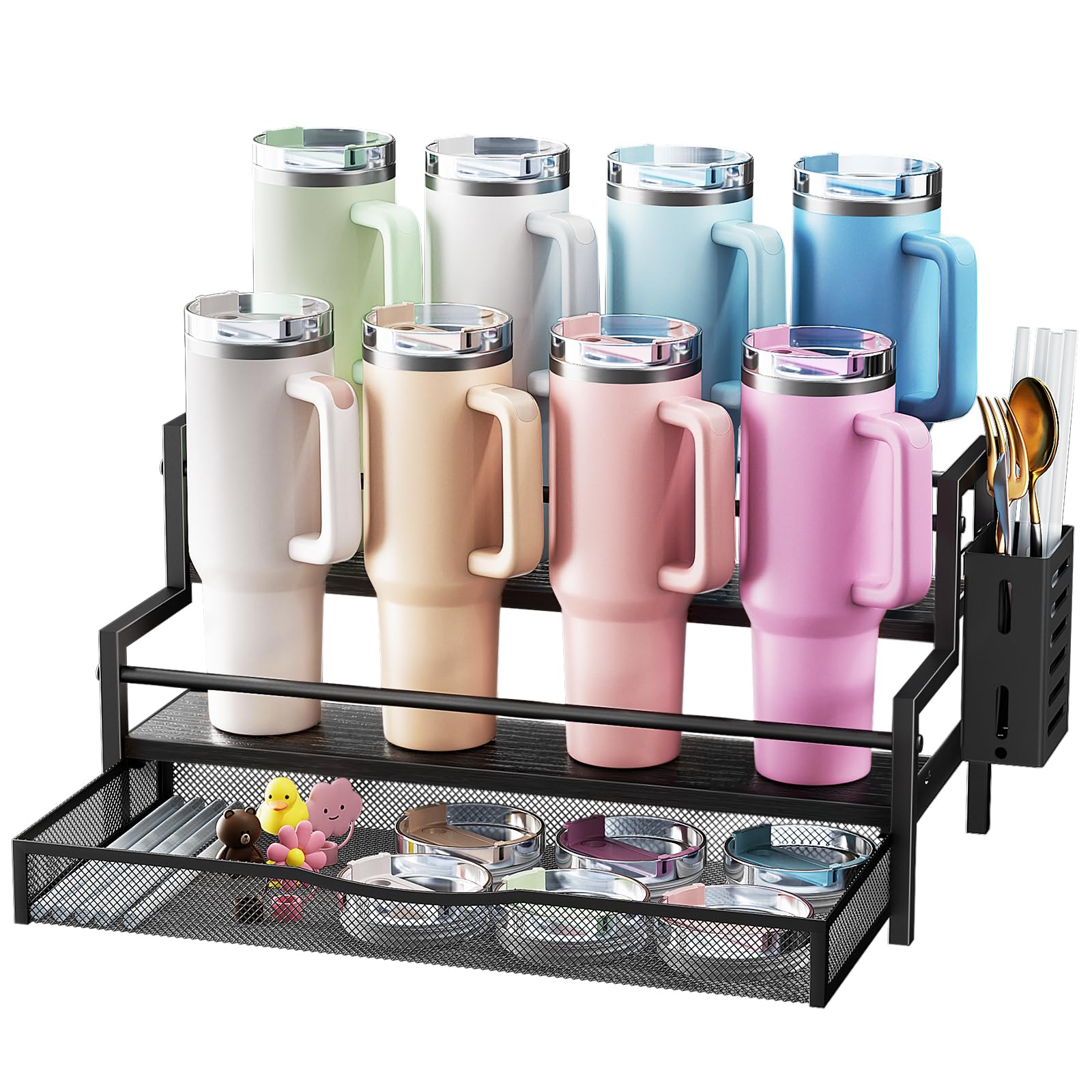 Kssiaz water bottle organizer for Stanley 40oz cups keeps them neatly stacked.